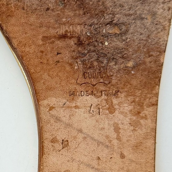 JIMMY CHOO GOLD FLAT LEATHER STRAPPY KNOT SLIDE SANDALS 41 EU - Picture 3 of 10